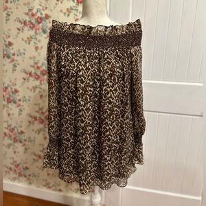 Silk Brown & black animal print off the shoulder with ruffles by Dana Buchman